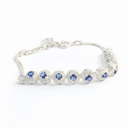 Elegant Sliver Bracelet With Sapphire Blue Gemstones